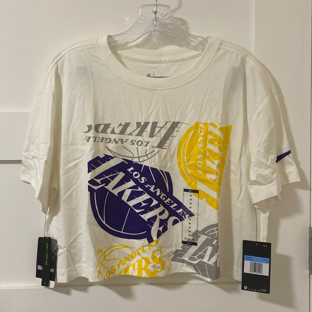 Nike NBA Los Angeles Lakers White Graphic Cropped Top Tee Medium